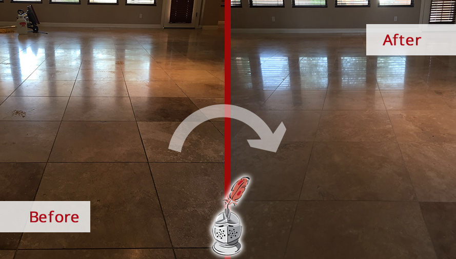 Before and after Picture of This Floor after a Stone Honing Job Done in Phoenix, AZ