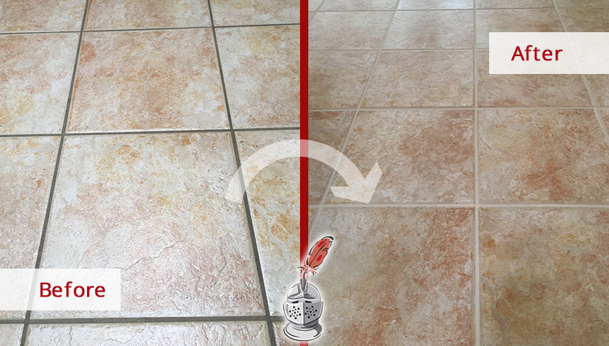 Before and After of a Floor Grout Cleaning in Gilbert, AZ