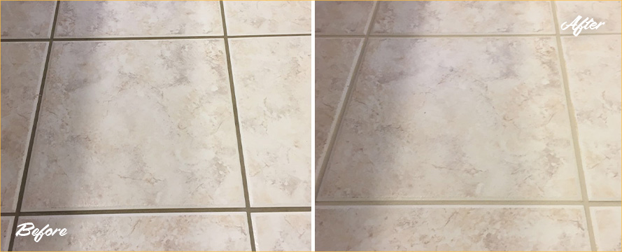 Before and after Picture of This Bathroom after Our Grout Sealing Service