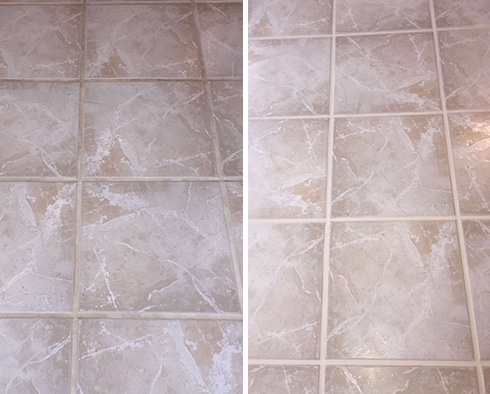 Before and after Picture of This Bedroom Floor in Phoenix, Arizona, after Our Grout Cleaning Service