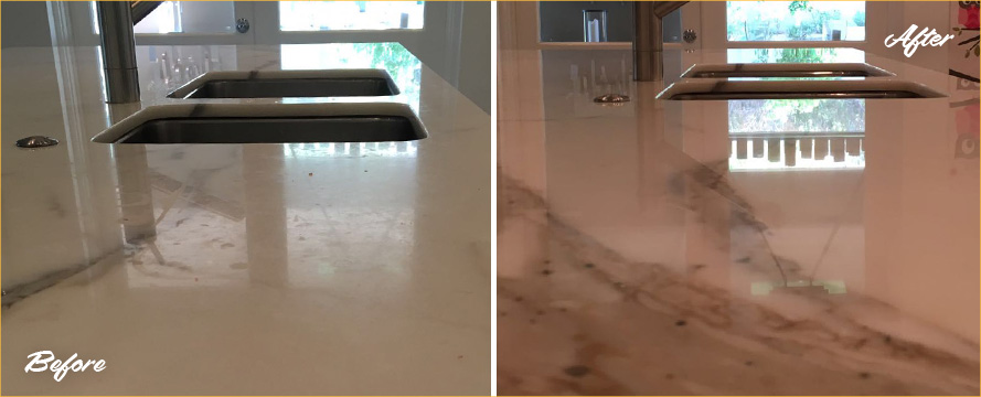 Before and after Picture of Our Stone Polishing Process in Scottdale, Arizona