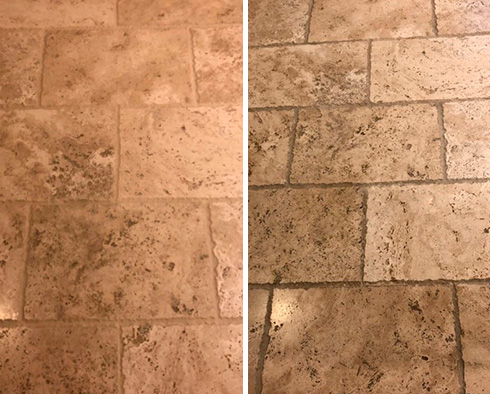 Before and After Picture of a Grout Recoloring Service in Phoenix, AZ