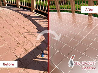Picture of an Outdoor Floor Before and After Our Hard Surface Restoration Services in Scottsdale