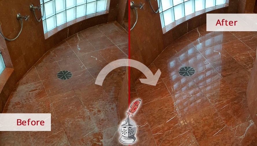 Marble Shower Before and After a Stone Cleaning Service in Gilbert