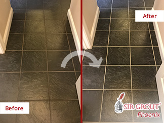 Picture of a Floor Before and After a Grout Sealing in Chandler
