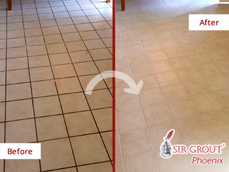 Before and After Our Kitchen Floor Grout Cleaning Service in Scottsdale, AZ