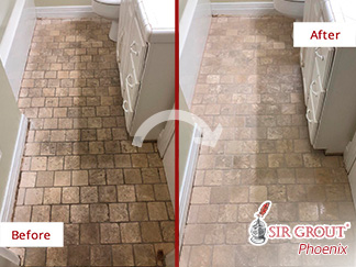 Bathroom Floor Before and After a Stone Sealing in Paradise Valley