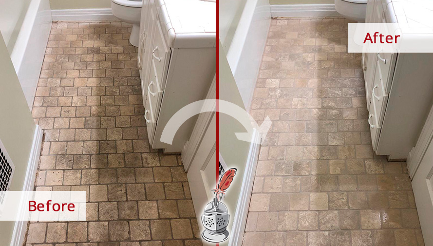 Bathroom Floor Before and After a Stone Sealing in Paradise Valley