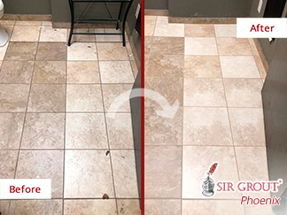 Image of a Floor Before and After a Grout Cleaning in Phoenix, AZ