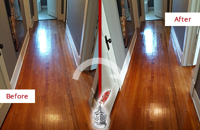 Sir Grout Refinished This Scottsdale Wood Floor with a Sand Free Refinishing Service to Eliminate Scratches Before and After Picture of a Scottsdale Wood Sand Free Refinishing Service on a Floor to Eliminate Scratches
