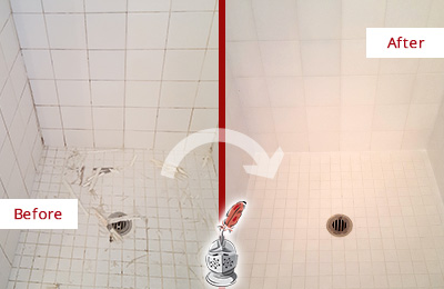 Sir Grout Caulks this Mesa Bathroom Re-Caulked To Repair Damaged Caulking Before and After Picture of a Mesa Bathroom Re-Caulked To Repair Damaged Caulking