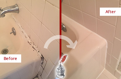 Before and After Picture of a Chandler Bathroom Sink Caulked to Fix a DIY Proyect Gone Wrong