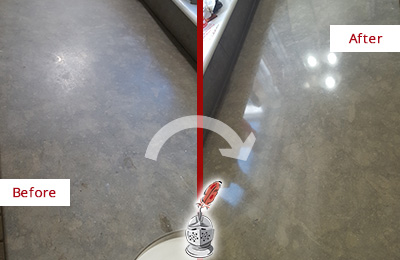 Before and After Picture of a Dull Mesa Limestone Countertop Polished to Recover Its Color