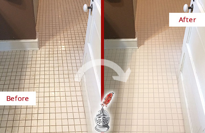 Before and After Picture of a Paradise Valley Bathroom Floor Sealed to Protect Against Liquids and Foot Traffic