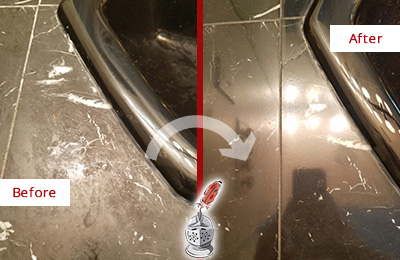 Before and After Picture of a Gilbert Marble Countertop Cleaned to Remove Deep Dirt