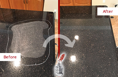 Sir Grout Restored This Tempe Granite Countertop to Remove Scratches Before and After Picture of a Tempe Hard Surface Restoration Service on a Granite Countertop to Remove Scratches