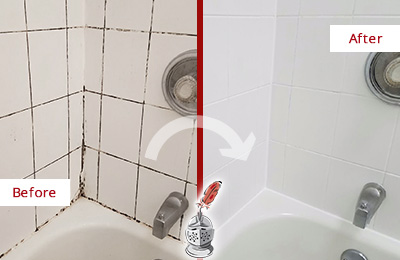 Before and After Picture of a Phoenix Tub with Sealed Grout to Eliminate Mold