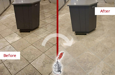 Sir Grout Seals this Stained Paradise Valley Kitchen Floor Grout to Remove Stains Before and After Picture of a Paradise Valley Kitchen Floor Grout Sealed to Remove Stains